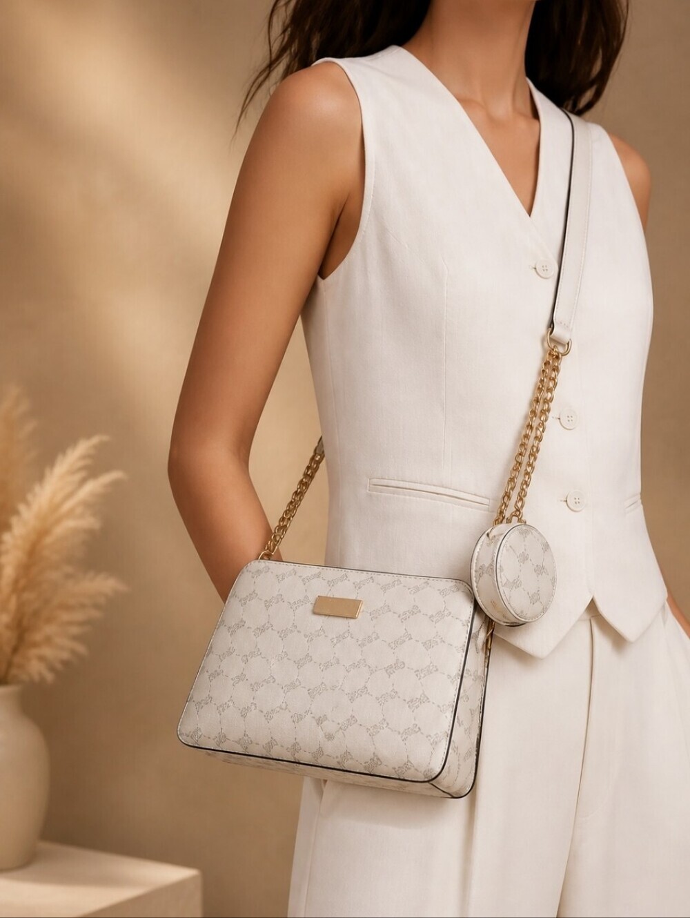 Nicole Miller White Crossbody Bag